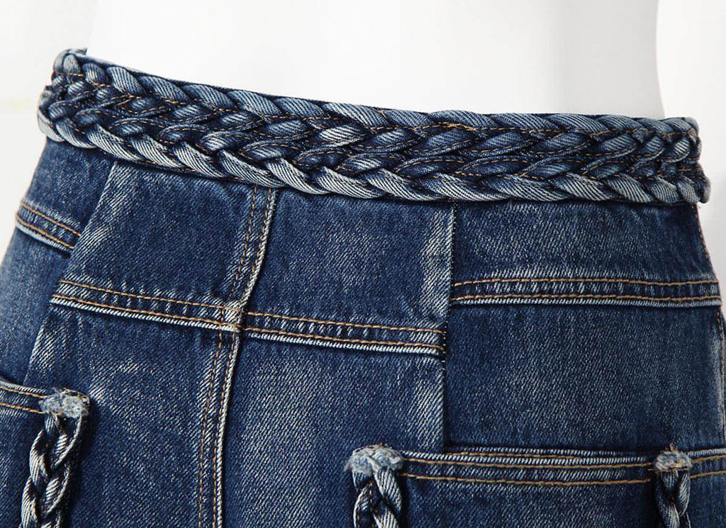 Bell Bottom Braided Wide Jeans