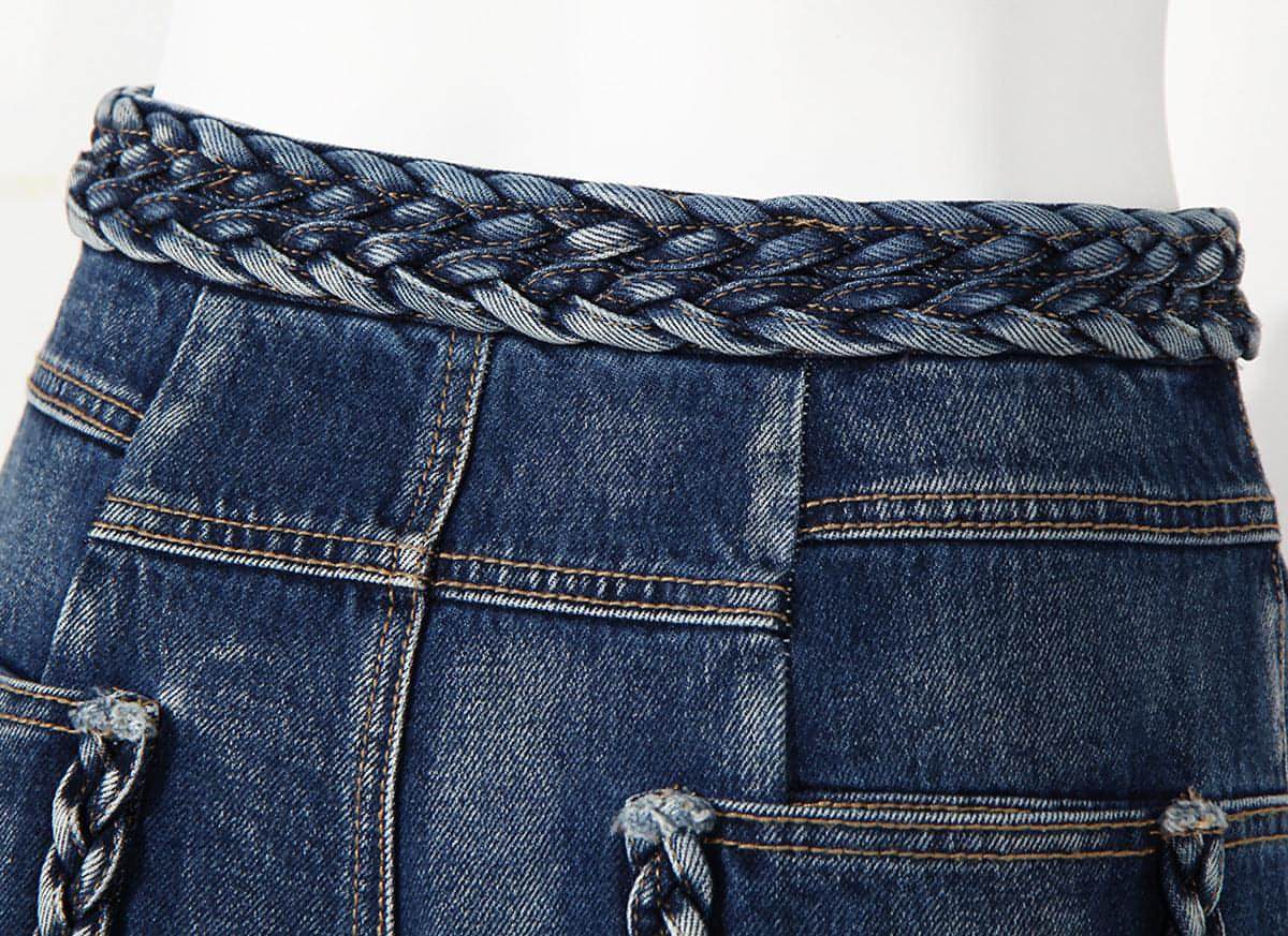 Bell Bottom Braided Wide Jeans