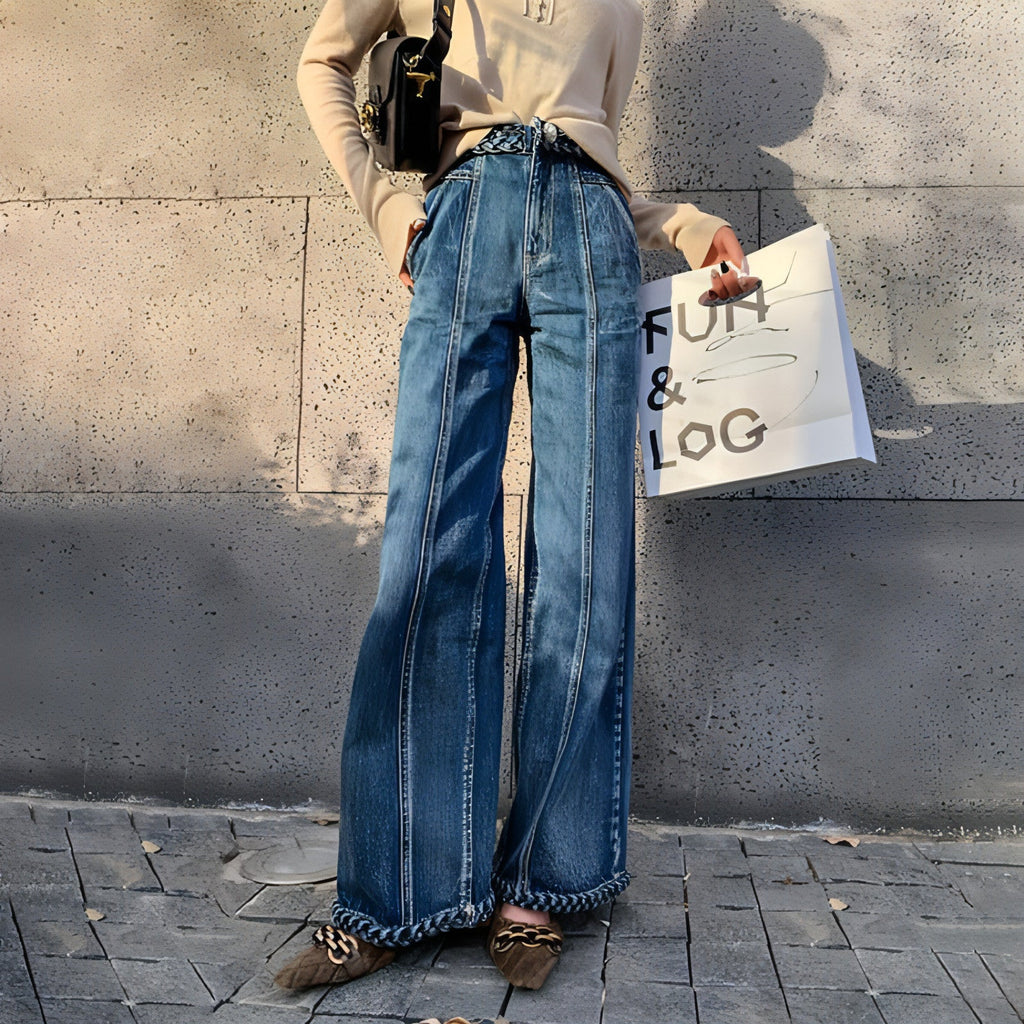 Bell Bottom Braided Wide Jeans