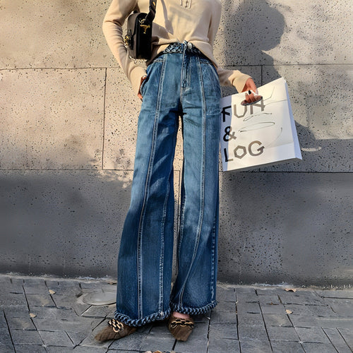 Bell Bottom Braided Wide Jeans