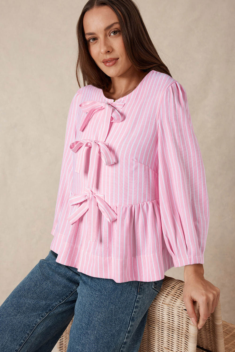 Bell Bow Top — Pink Stripe