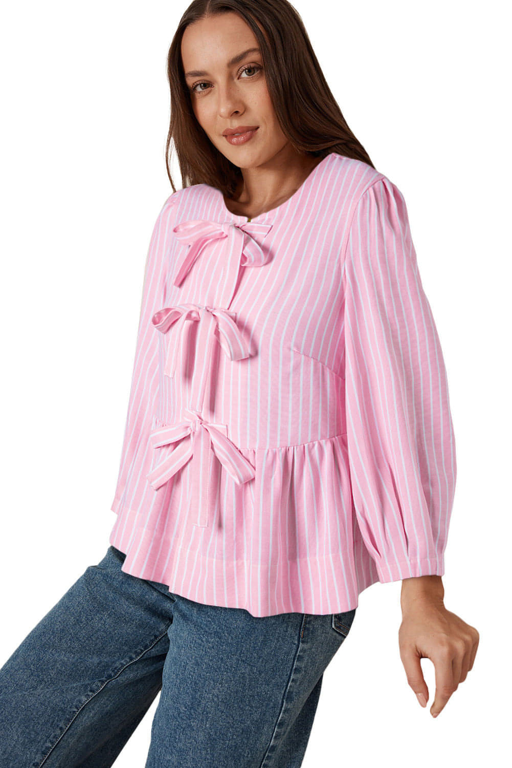 Bell Bow Top — Pink Stripe