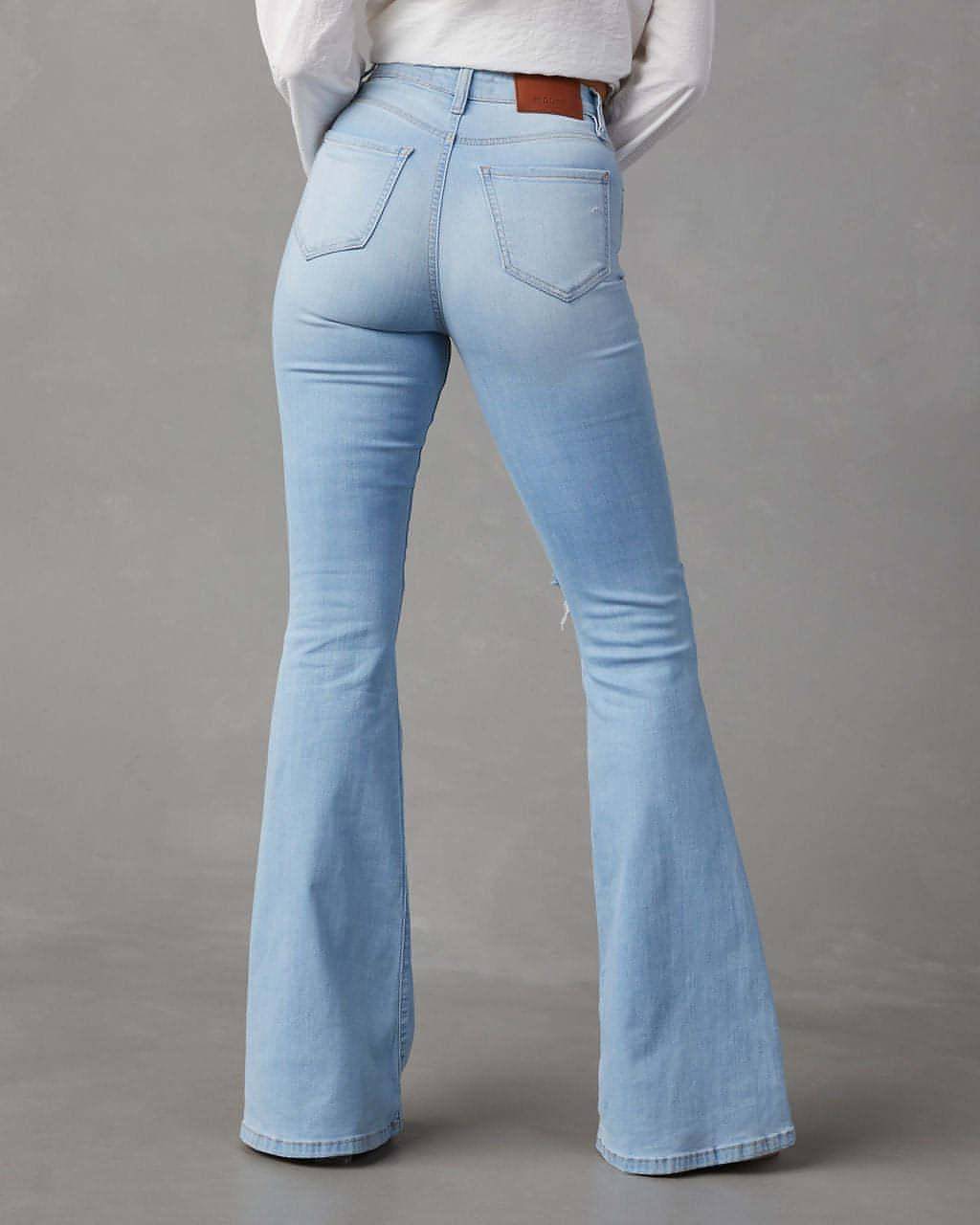 Bell Jean UrbanEase wide-leg denim back view with light wash finish