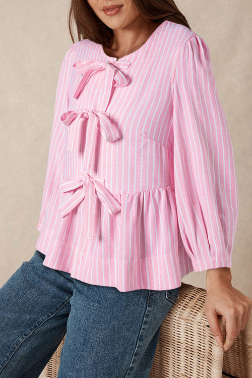 Bell Bow Top — Pink Stripe